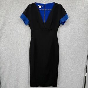 Antonio Berardi Sheath Dress Women 44 US 8 Black Blue Colorblock V-Neck BPF413A